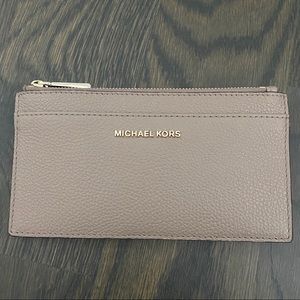 Michael Kors Dusty Mauve Pebbled Leather Zip Card Wallet with Gold Logo